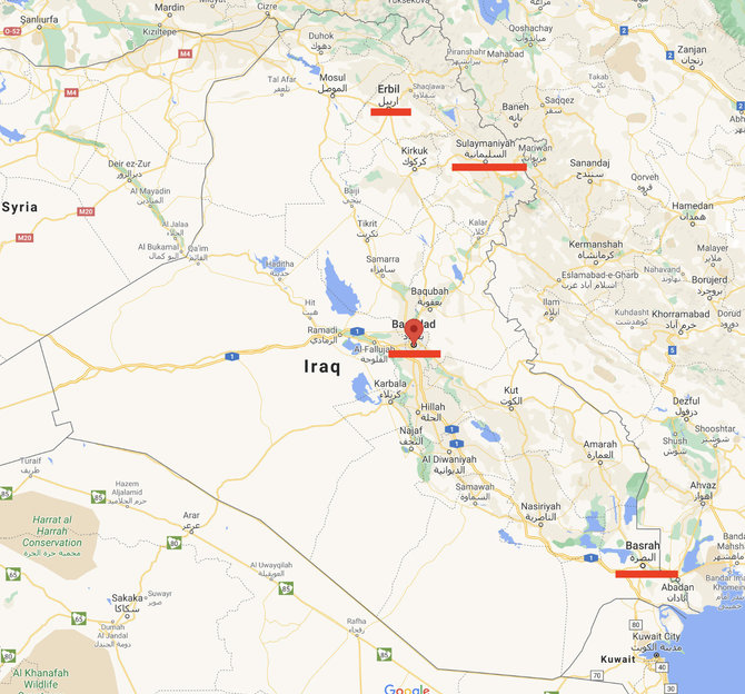 Ekrano nuotr. iš maps.google.com/Skelbiama, kad nuo šiol skrydžiai į Minską vyks iš keturių Irako miestų