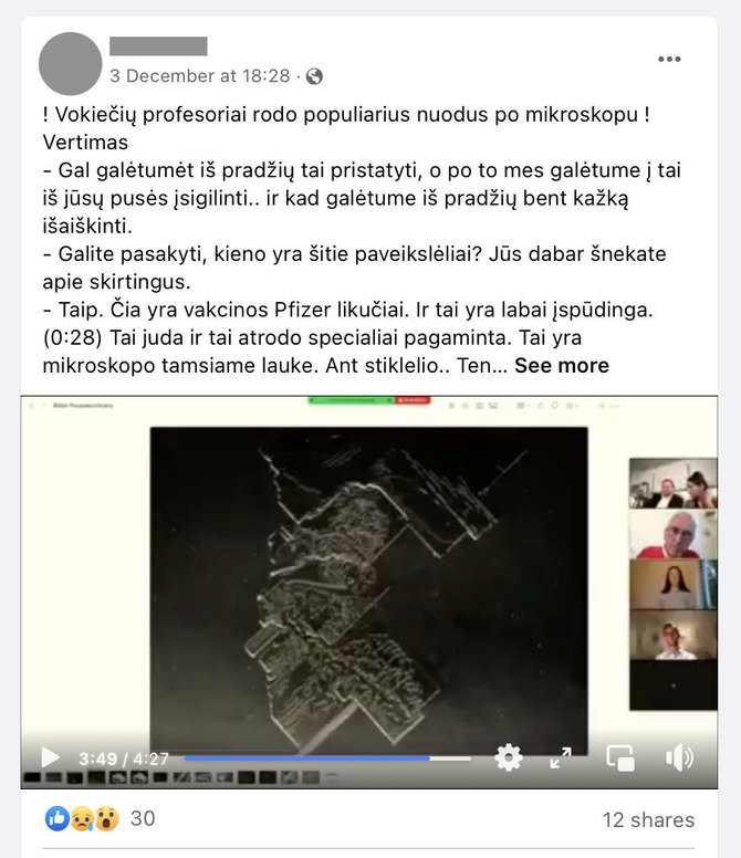 Ekrano nuotr. iš „Facebook“/Taip esą po 3 mėn. atrodo vakcinoje tariamai rasta mikroschema