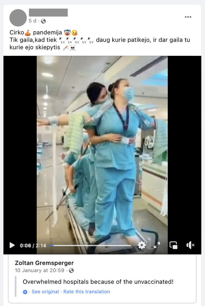 Ekrano nuotr. iš „TikTok“/Socialiniuose tinkluose vis dar populiarūs komentarai, esą medikai per pandemiją neturi, ką veikti