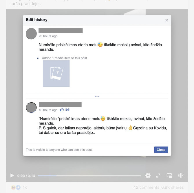 Ekrano nuotr. iš „Facebook“/Komentaras prie įrašo buvo patikslintas