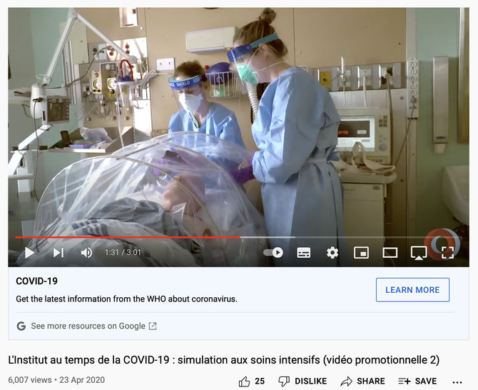 Ekrano nuotr. iš „YouTube“/Manekenai buvo naudojami tik ligoninės darbuotojų mokymams, kaip gydyti COVID-19 sergančius žmones
