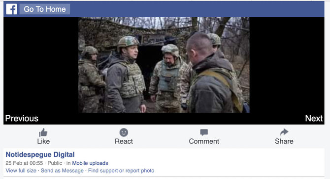 Ekrano nuotr. iš „Facebook“/Socialiniuose tinkluose plinta melagiena, esą Ukrainos prezidentas Volodymyras Zelenskis prisijungė prie savo šalies karių