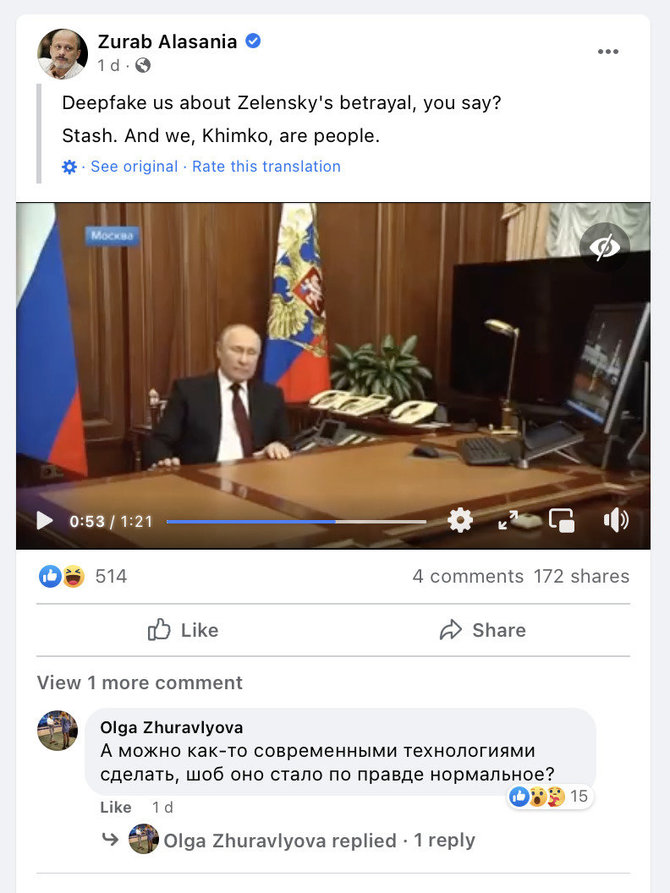 Ekrano nuotr. iš „Facebook“/Įrašu pasidalijęs buvęs Ukrainos visuomeninio transliuotojo vadovas Zurabas Alasanija nurodė, kad jis nėra tikras
