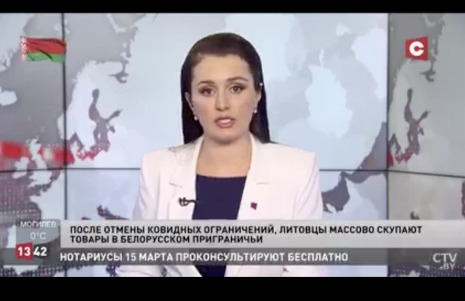 Ekrano nuotr. iš „Facebook“/Белорусское телевидение объявило, что литовцы массово совершают покупки в стране