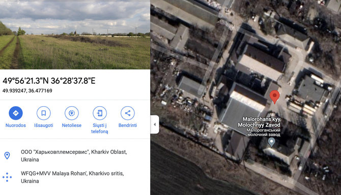Ekrano nuotr. iš maps.google.com/Vietoje su internete skelbiamomis koordinatėmis yra pieno gamykla