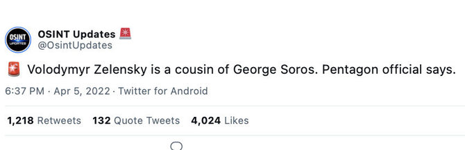 Ekrano nuotr. iš „Twitter“/Socialiniuose tinkluose platinama melagiena, esą Volodymyras Zelenskis ir George'as Sorosas yra pusbroliai