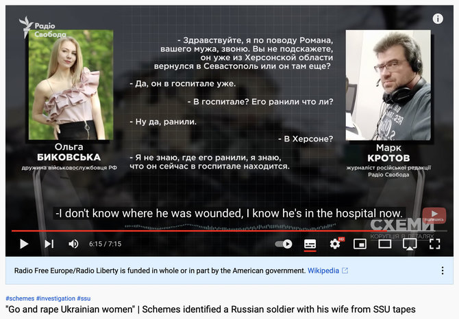 Ekrano nuotr. iš „YouTube“/Olga Bykovskaja nurodė, kad vyras guli ligoninėje, bet nežinojo, kur buvo sužeistas