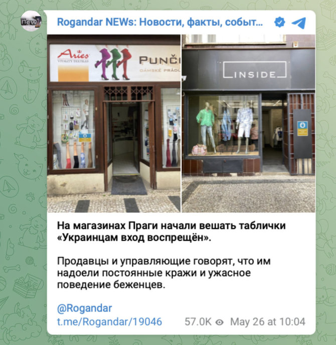 Ekrano nuotr. iš „Telegram“/Melagiena ėmė plisti internete įvairiomis kalbomis