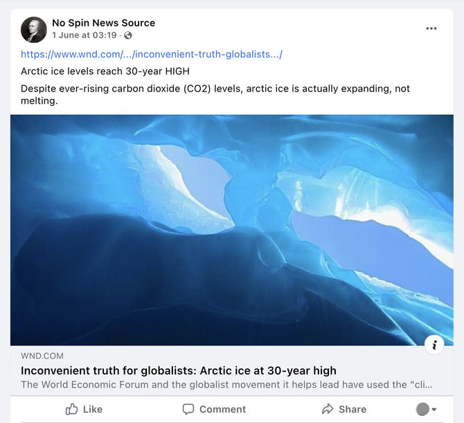 Ekrano nuotr. iš „Facebook“/Klimato kaitos skeptikai grafike įžvelgė, kad Arkties ledas netirpsta