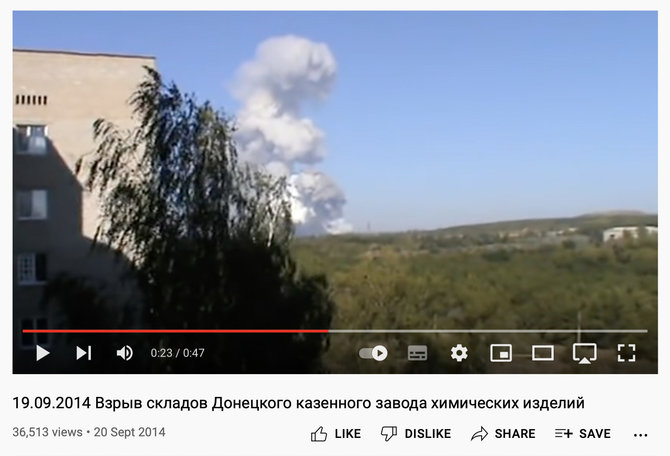 Ekrano nuotr. iš „Twitter“/Iš tiesų vaizdo įraše matyti prieš 8 metus įvykęs sprogimas Donecko chemijos gamykloje
