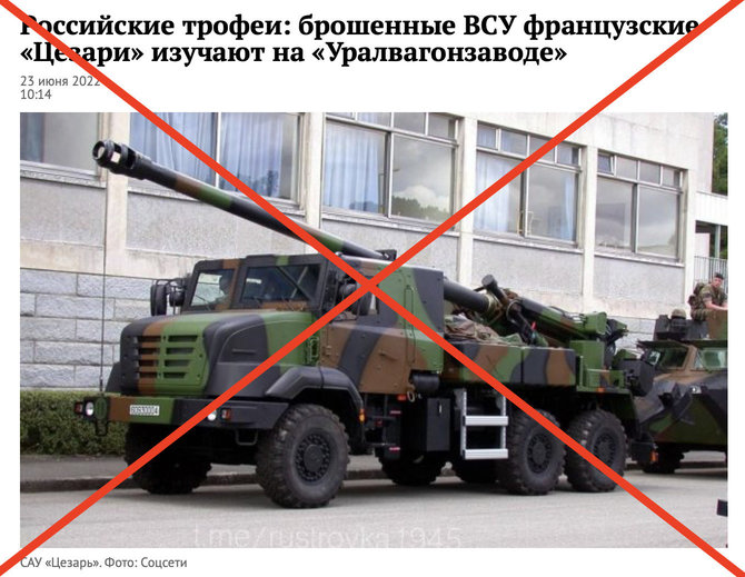 Ekrano nuotr. iš eadaily.com/Prorusiška žiniasklaida ėmė platinti melagieną, esą Rusija kažkokiu būdu gavo dvi Prancūzijos Ukrainai perduotas haubicas „Caesar“