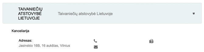 Ekrano nuotr. iš urm.lt/urm.lt Taivaniečių atstovybės kontaktai skelbiami Užsienio reikalų ministerijos tinklalapyje