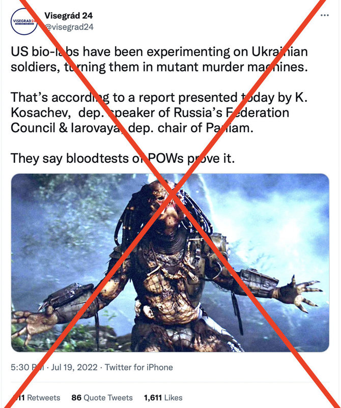 Ekrano nuotr. iš „Twitter“/Rusijoje aukščiausiu lygiu aiškinama, esą Ukrainoje kuriame kariai-antžmogiai