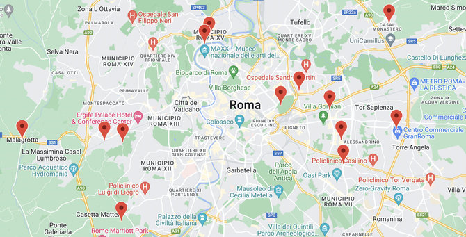 Ekrano nuotr. iš vigilfuoco.tv/Žemėlapyje sužymėti Romoje šiemet kilę gaisrai, nė vieno nebuvo Vatikane