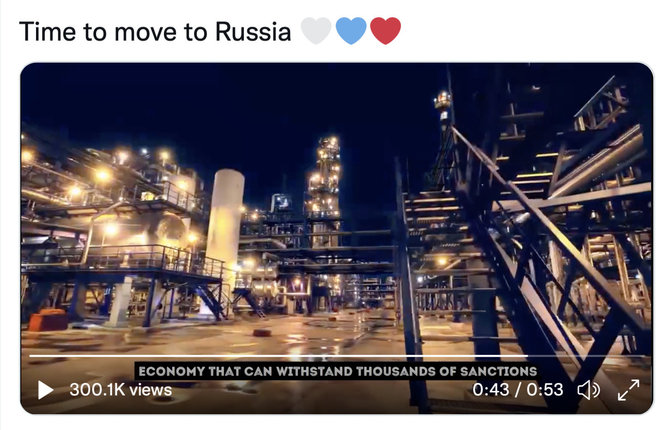 Ekrano nuotr. iš „Twitter“/Vaizdo įrašo kūrėjai tikina, kad Rusijos ekonomika pajėgi atsilaikyti prieš sankcijas