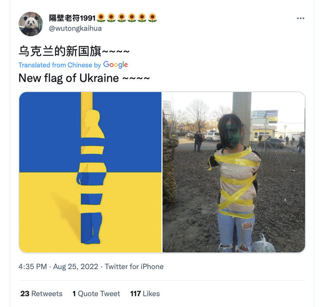 Ekrano nuotr. iš „Twitter“/Socialiniuose tinkluose pasirodžiusi „nauja“ Ukrainos vėliava nėra tikra