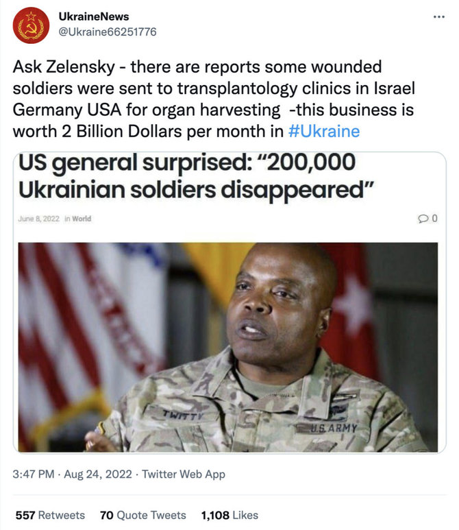 Ekrano nuotr. iš „Twitter“/Internete platinama melagiena, esą sužeisti Ukrainos kariai vežami į užsienį tapti organų donorais