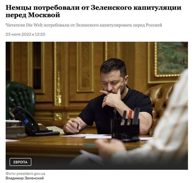 Ekrano nuotr. iš news.ru/Išvadą, kad vokiečiai nori Volodymyro Zelenskio kapituliacijos prieš Maskvą, Rusijos žurnalistai išskaitė interneto komentaruose