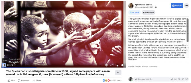 Ekrano nuotr. iš „Facebook“/Per pilietinį karą Nigerijoje 7-ajame deš. iš bado mirė bemaž 2 mln. žmonių
