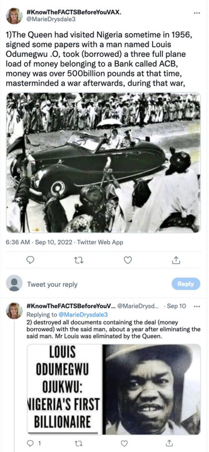 Ekrano nuotr. iš „Twitter“/Teigiama, esą pirmasis Nigerijos milijardierius juodaodis Louisas Odumegwu britų monarchei paskolino savo „Rolls-Royce“ 