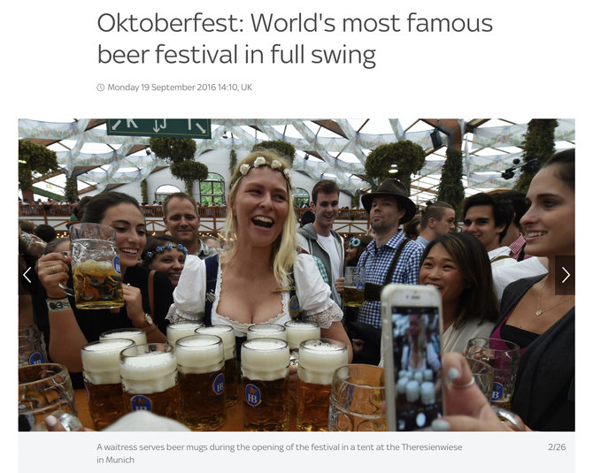 Ekrano nuotr. iš news.sky.com/Tikroji Oktoberfest vyko 2016 m. Miunchene