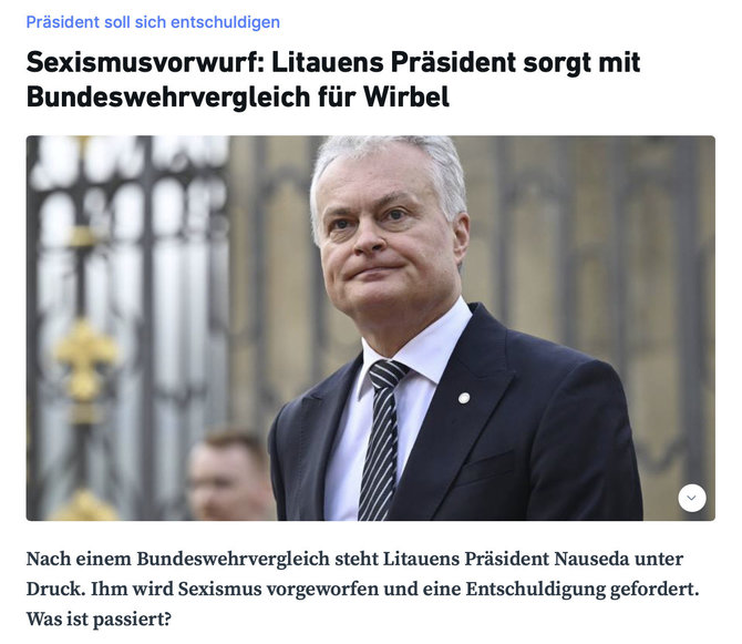 Ekrano nuotr. iš rnd.de/Vokietijos žiniasklaida skelbia, kad prezidentas Gitanas Nausėda sulaukė priekaištų dėl seksizmo