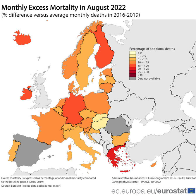 Ekrano nuotr. iš ec.europa.eu.png/Perteklinės mirtys kai kuriose Europos šalyse 2022 m. rugpjūtį
