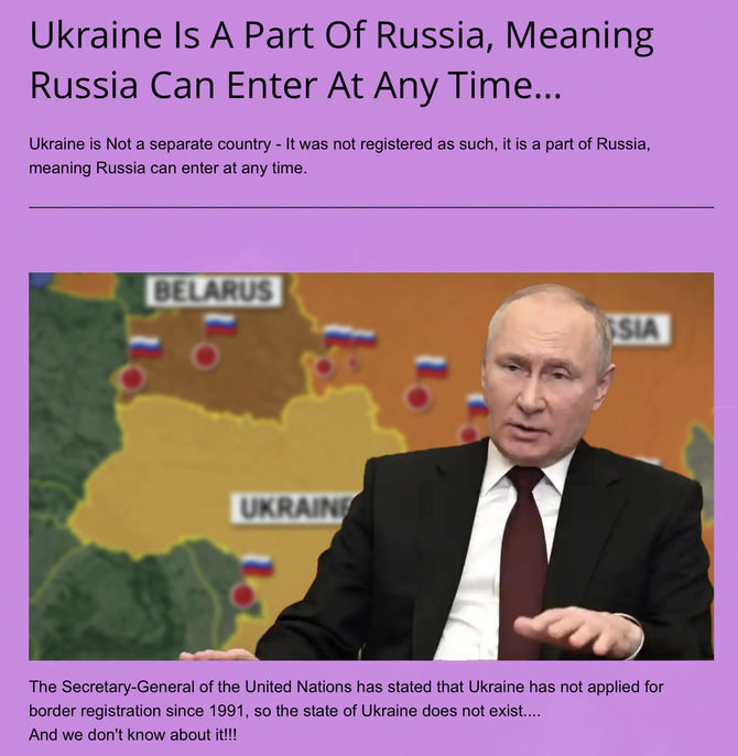 Ekrano nuotr. iš simonparkes.org/Jau ne vienerius metus plintančiame įraše klaidingai teigiama, esą Ukraina kaip valstybė teisiškai neegzistuoja