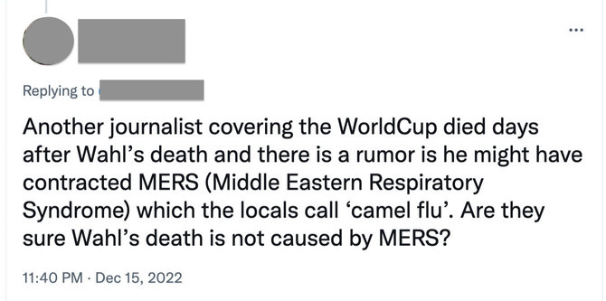Ekrano nuotr. iš „Twitter“/t Socialinių tinklų vartotojai ėmė daryti savas išvadas apie žurnalistų mirtis pasaulio futbolo čempionate