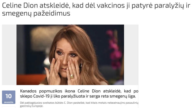 Ekrano nuotr. iš paranormal.lt/Celine Dion sveikatos būklė be pagrindo susieta su skiepais nuo COVID-19