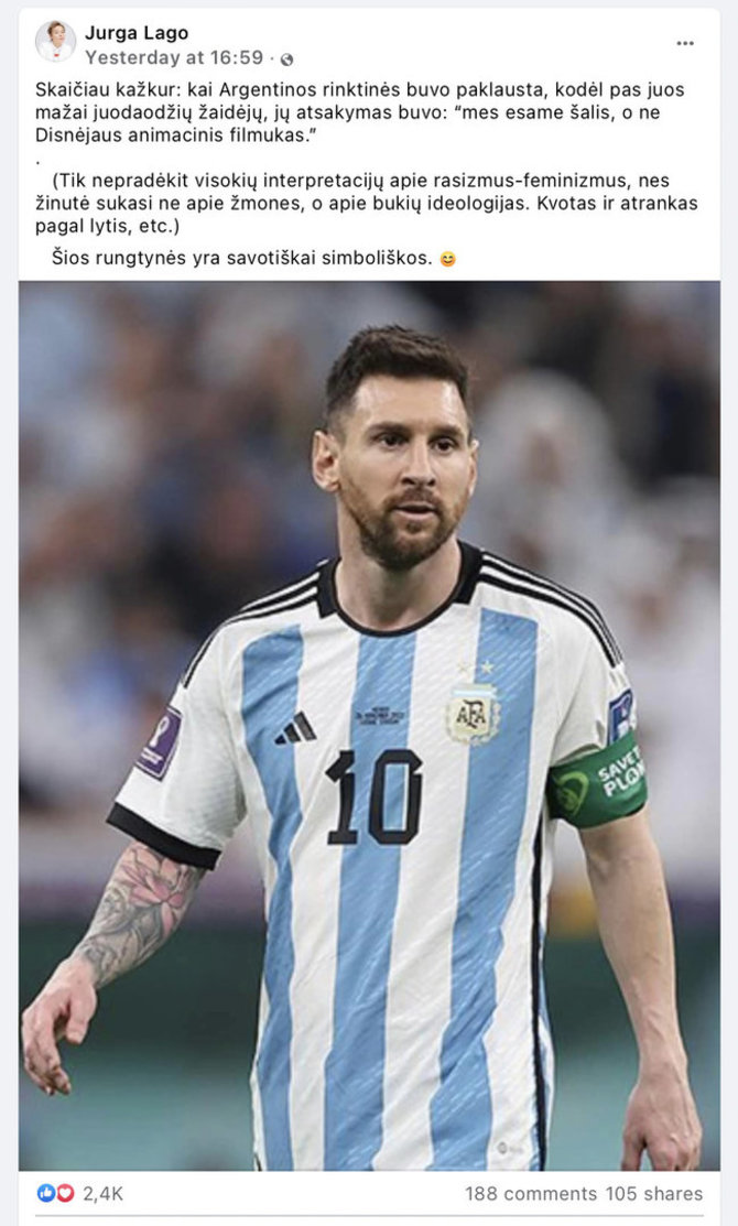 Ekrano nuotr. iš „Facebook“/Svarstymai apie Argentinos nacionalinės futbolo rinktinės sudėtį pasiekė ir Lietuvos interneto erdvę