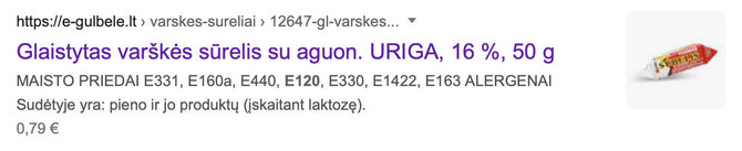 Ekrano nuotr. iš „Facebook“/Interneto parduotuvėje buvo nurodyta, kad sūrelyje esama pigmento, kurio gamintojai iš tiesų nenaudoja