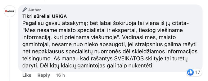 Ekrano nuotr. iš „Facebook“/Sūrelių gamintojai iš melagienų skleidėjų esą sulaukė pasiteisinimo, kad skleidžia tik viešumoje prieinamą informaciją