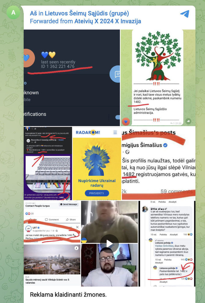 Ekrano nuotr. iš „Telegram“/Įrašas apie skambučius, kuriais renkama parama Ukrainai, pasirodė ir Lietuvos šeimų sąjūdžio kanale „Telegram“