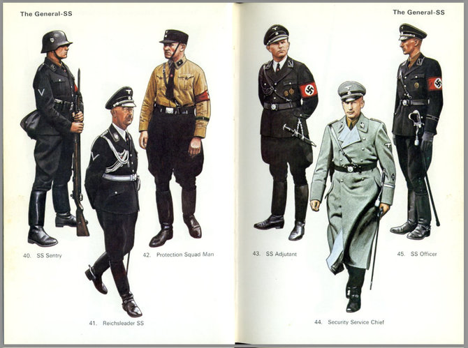 Ekrano nuotr. iš „Twitter“/Pierre‘o Turnerio nupieštos nacių uniformos – iš 1980 m. išleistos knygos