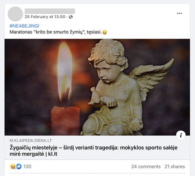 Ekrano nuotr. iš „Facebook“/Socialinių tinklų vartotojai ėmė dalytis prielaidomis, esą moksleivė galėjo mirti nuo COVID-19 skiepų