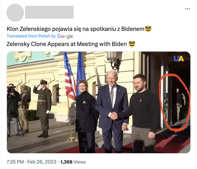 Ekrano nuotr. iš „Twitter“/Volodymyro Zelenskio apsaugininką socialinių tinklų vartotojai pavertė jo antrininku