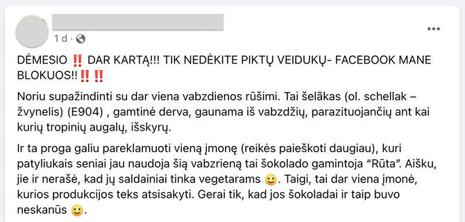 Ekrano nuotr. iš „Facebook“/Internete keliama panika dėl dar vieno maisto priedo