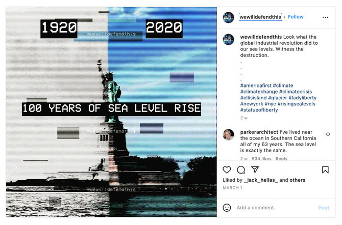 Ekrano nuotr. iš „Instagram“/Palyginus dvi nežinia kada ir kokiomis sąlygomis darytas nuotraukas padaryta klaidinga išvada apie vandens jūros lygį