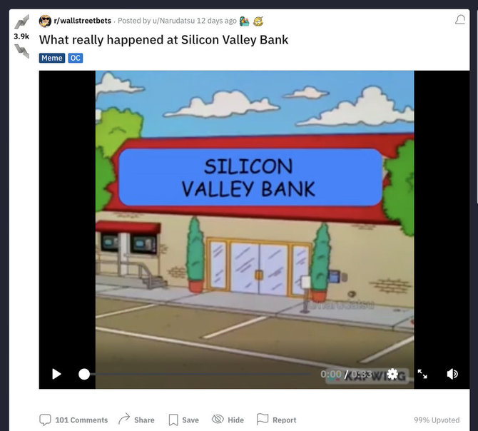 Ekrano nuotr. iš reddit.com/Tai galėjo būti pirmasis įrašas, kad „Simpsonai“ nuspėjo „Silicon Valley Bank“ žlugimą