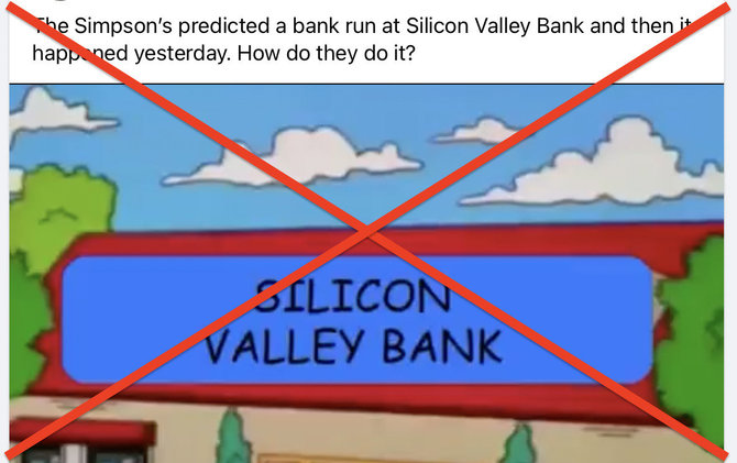 Ekrano nuotr. iš „Facebook“/Netrukus po „Silicon Valley Bank“ žlugimo internete ėmė plisti žinutės, esą tai buvo nuspėta seriale „Simpsonai“