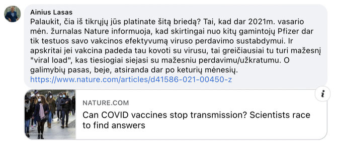 Ekrano nuotr. iš „Facebook“/Dr. Ainius Lašas paaiškino, kaip vakcinos mažina viruso plitimą