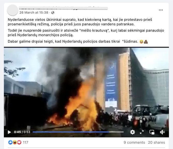 Ekrano nuotr. iš „Facebook“/Įraše aiškiai matyti Europos Komisijos pastatas, kuris yra ne Nyderlanduose, o Briuselyje