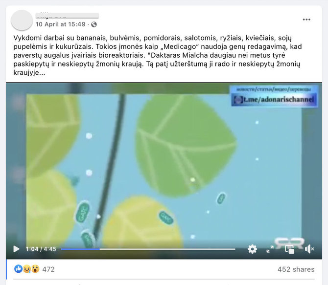 Ekrano nuotr. iš „Facebook“/Socialiniuose tinkluose sėjama panika dėl augalų redagavimo verčiant juos valgomomis vakcinomis