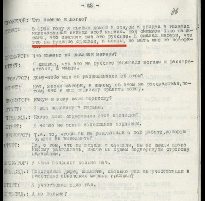 Ekrano nuotr. iš „Facebook“/Apklausos protokole užfiksuotas liudijimas, esą Katynėje žudė ne NKVD, o naciai