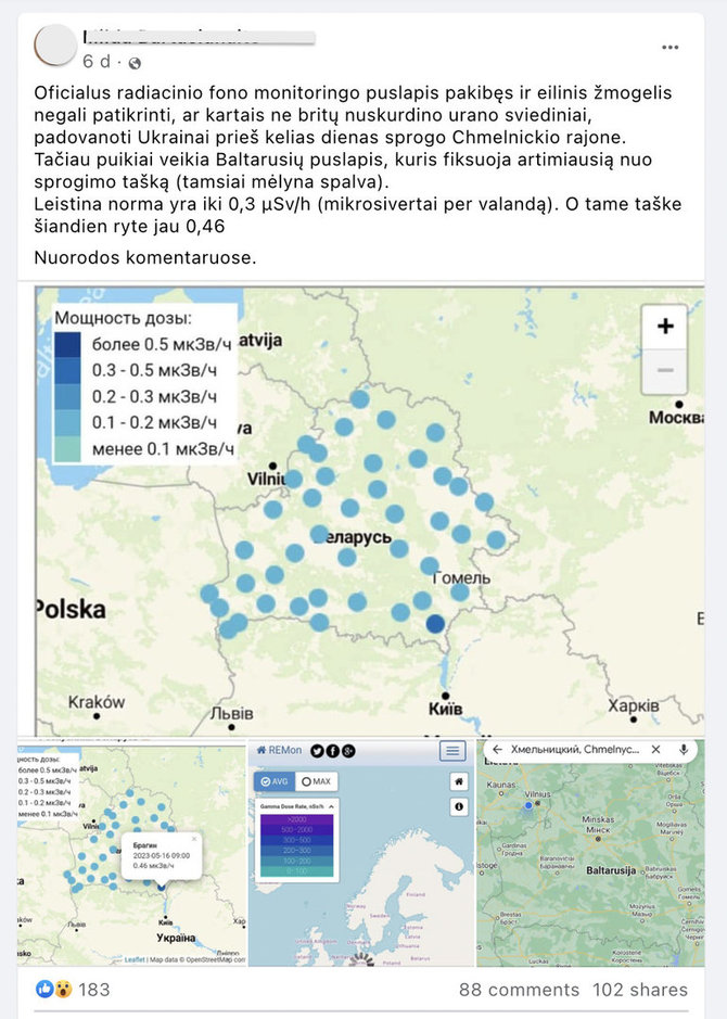 Po sprogimo Ukrainoje internete keliama panika dėl tariamai padidėjusio radiacijos lygio, nors tai nėra tiesa