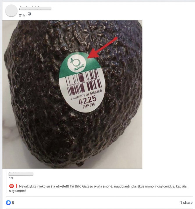 Ekrano nuotr. iš „Facebook“/Melagiena apie tariamai kenksmingus maisto produktus pasiekė ir Lietuvą