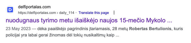 Ekrano nuotr. iš google.com/Toks pat tekstas jau buvo paskelbtas anksčiau, tik kitame „tinklalapyje“ su panašiu adresu