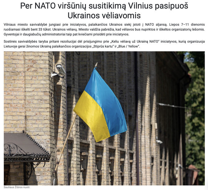 Ekrano nuotr. iš vilnius.lt/Vilniečiai raginami per NATO viršūnių susitikimą iškelti Ukrainos vėliavas