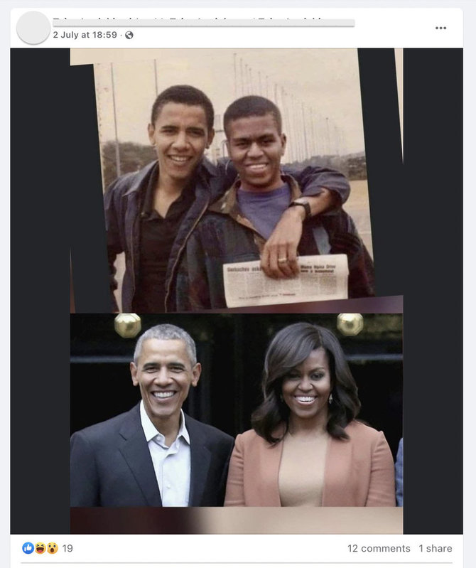 Ekrano nuotr. iš „Facebook“/Pakeista Baracko ir Michelle Obamų nuotrauka pasiekė ir Lietuvą